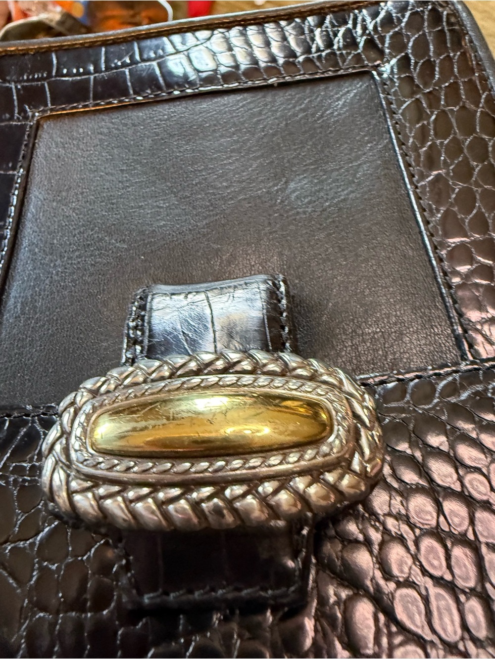 Brighton Brown Croc-Embossed Leather Crossbody with Decorative Metal Accent - Picture 3 of 9